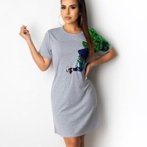 Sequin Peacock dress. Heather grey. Small